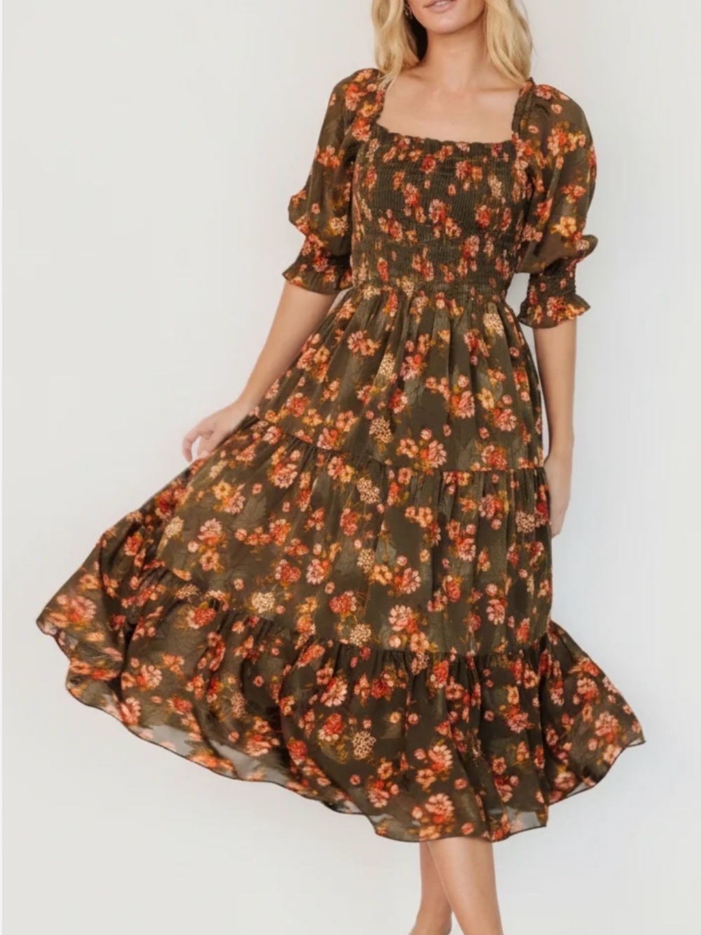 NWT Baltic Born Brown Floral Maxi Dress with Pink & Red Bouquet - Picture 5 of 6